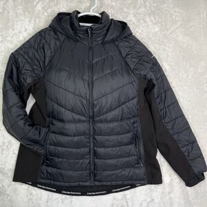 Calvin Klein Women’s Sz XL Jacket Hooded Quilted Black Zip Foldable Travel UEC